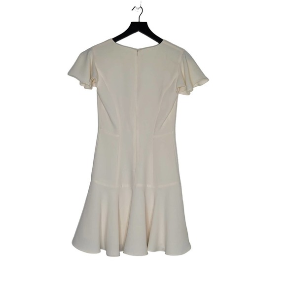 Amanda Uprichard Irvina Mini Dress XS Ivory Flutter‎ Sleeve V-Neck Flounce Hem - Picture 4 of 12